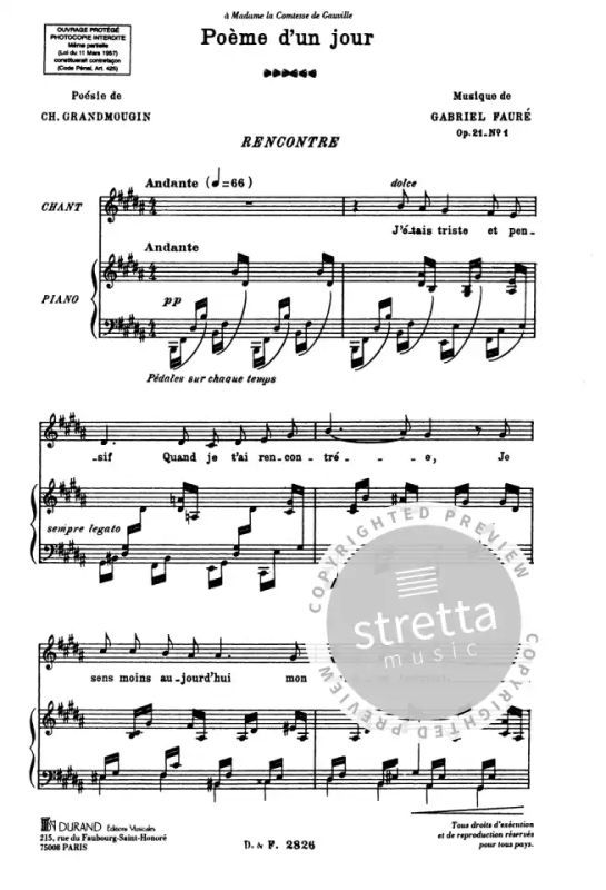Poeme D'Un Jour Mezzo-Piano (Fr.Seul) from Gabriel Fauré | buy now in the  Stretta sheet music shop