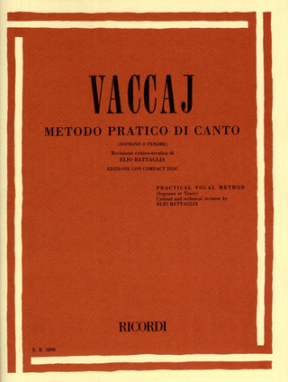 Nicola Vaccai: Metodo Pratico Di Canto (Soprano O Tenore) Con Cd