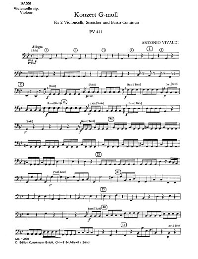 A. Vivaldi: Concerto G-Moll Pv 411 - 2 Vc Str Bc (VcKb)
