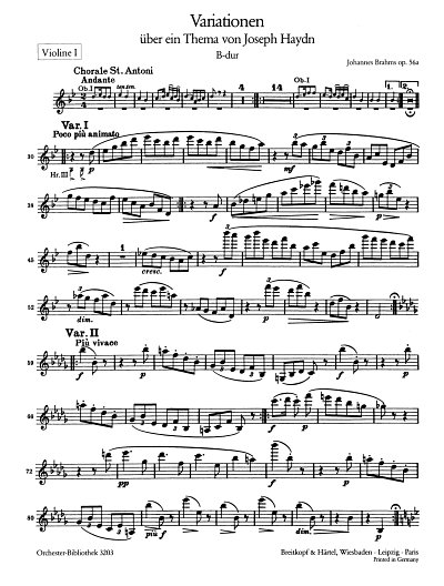 J. Brahms: Variationen ueber ein Thema von Josep, Sinfo (Vl1