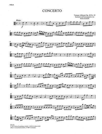 T. Albinoni: Concerto a cinque C-dur op. 10/1, VlStrBc (Vla)