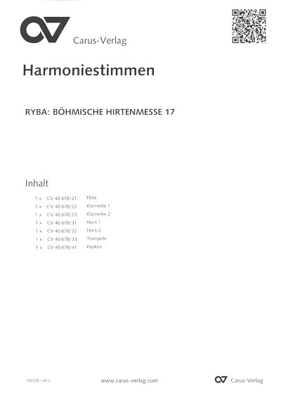 J.J. Ryba: Missa pastoralis bohemica Boehmische Hirtenmesse 