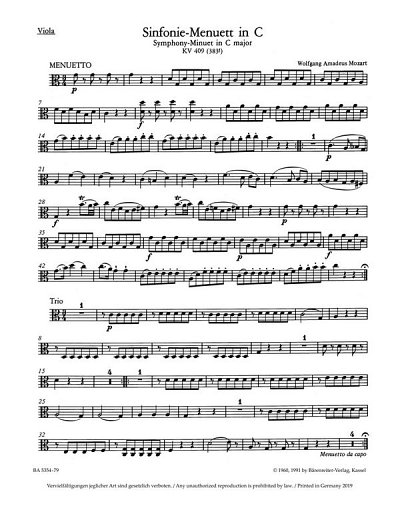 W.A. Mozart: Sinfonie-Menuett C-Dur KV 409, Sinfo (Vla)