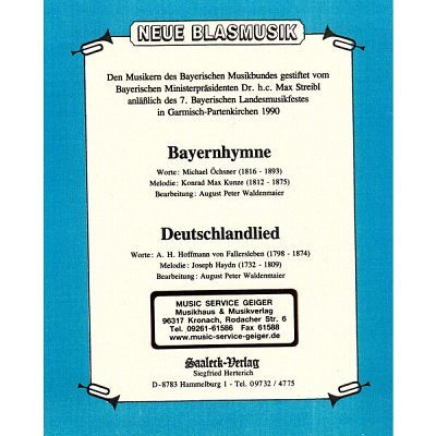 A.P. Waldenmaier: Bayernhymne / Deutschlandl, Blaso (Dir+St)