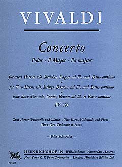 A. Vivaldi: Concerto F-Dur für zwei Hörner solo, Streicher, Fagott ad lib. und Basso continuo. PV 320
