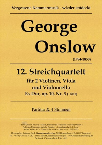 G. Onslow: Streichquartett Nr. 12 Es-Dur op, 2VlVaVc (Pa+St)