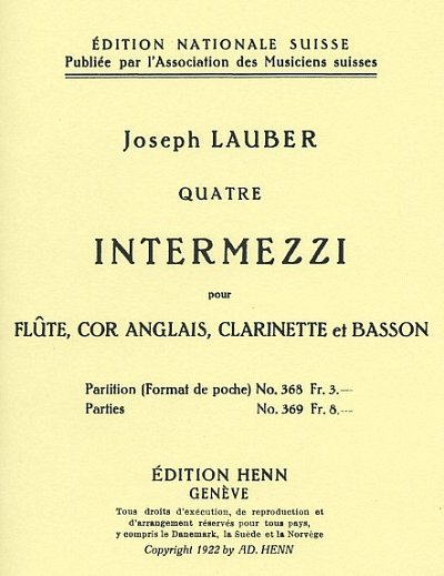 J. Lauber: 4 Intermezzi, FlEhKlFag (Stp)