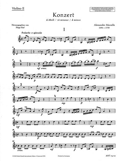 AQ: B. Marcello: Konzert d-Moll  (Vl2) (B-Ware)
