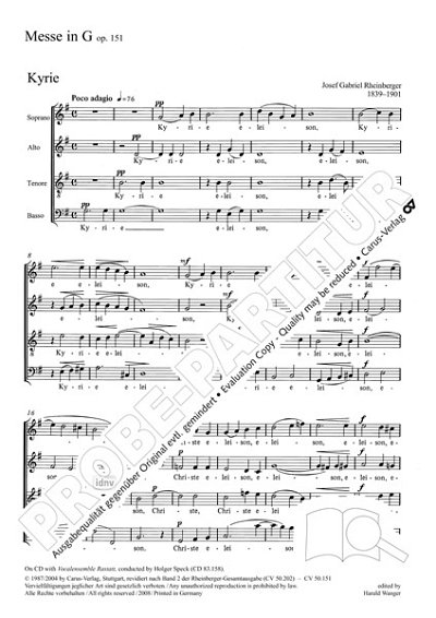DL: J. Rheinberger: Missa St. Crucis in G G-Dur op, GCh4 (Pa