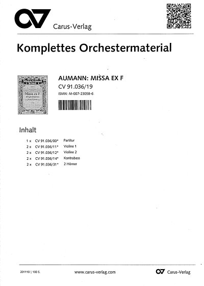 F. Aumann: Missa ex F, Gch4Org;2Va (Stsatz)