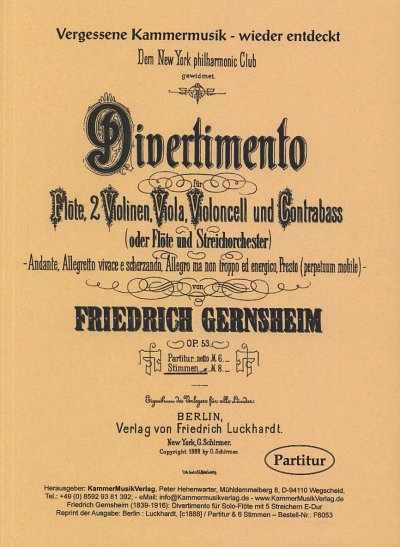 F. Gernsheim: Divertimento E-Dur op. 53, Fl5Str (Part.)