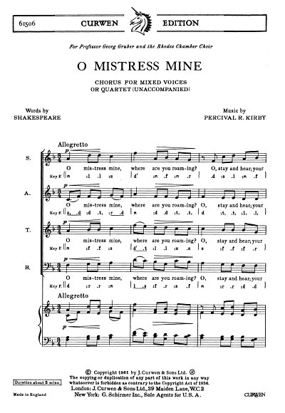 B. Kirkby-Mason: O Mistress Mine, GchKlav (Chpa)
