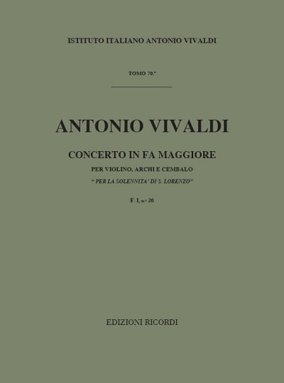 Concerto Per Violino, Archi e BC: In Fa Rv 286 (Part.)