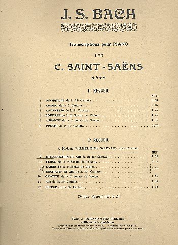 J.S. Bach: Introduction Et Air 15 Cantate Piano (Saint, Klav