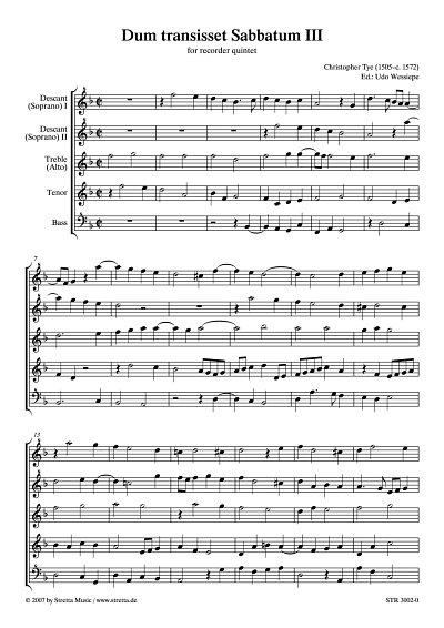DL: C. Tye: Dum transisset Sabbatum III for recorder quintet