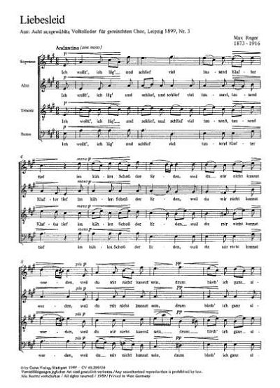 M. Reger: Liebeslied Nr. 5; aus: Acht ausgewaehlte Volkslied