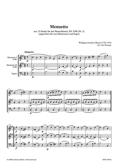 DL: W.A. Mozart: Menuetto aus: 25 Stuecke fuer drei Bassetth