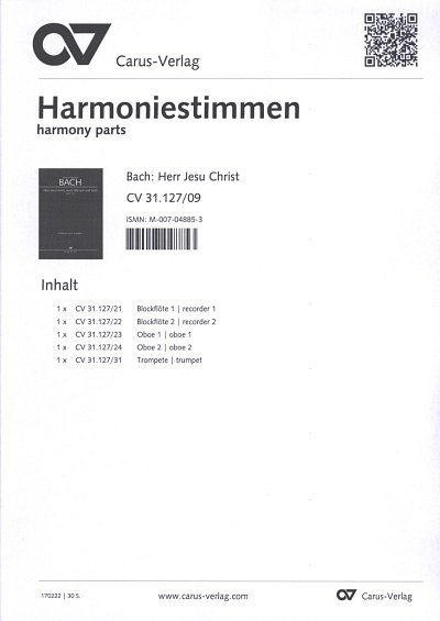 J.S. Bach: Herr Jesu Christ, wahr' Mens, 3GsGchOrchBc (HARM)