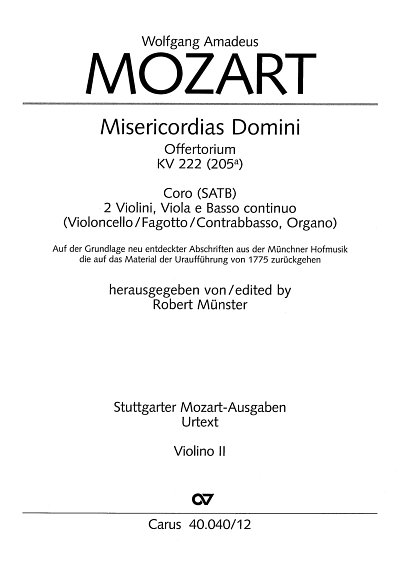 W.A. Mozart: Misericordias Domini d-Moll K, GchOrchOrg (Vl2)