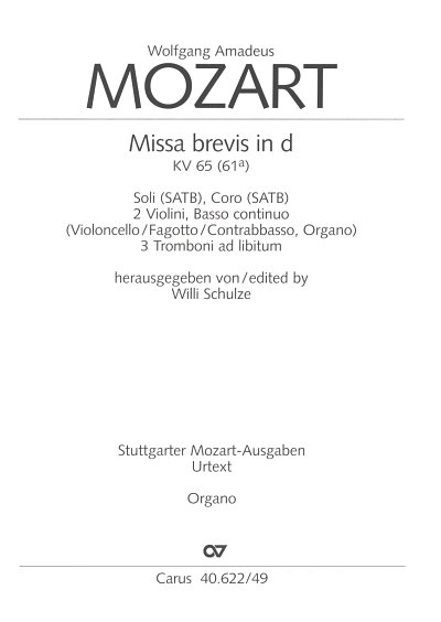 W.A. Mozart: Missa brevis in d KV 65 (61, 4GesGch2VlBc (Org)