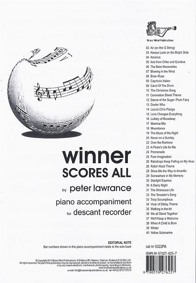 Winner Scores All for Descant Recorder -Piano Acc. (Bu)