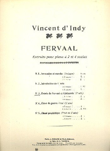 V. d'Indy: Fervaal Entree Et Communion Piano , Klav