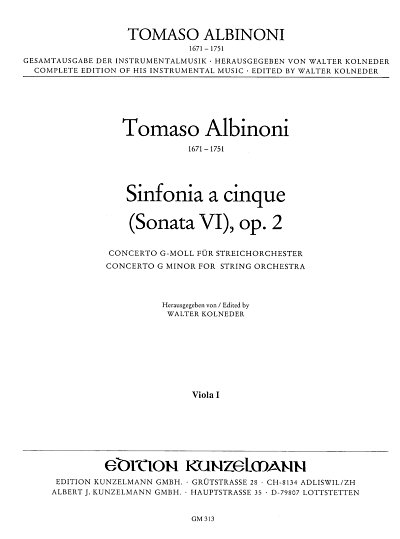 T. Albinoni: Sinfonia a cinque (Sonata VI), op., Stro (Vla1)