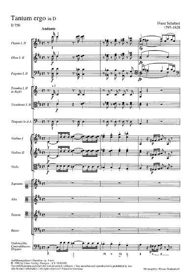 F. Schubert: Tantum ergo in D D 750 / Partitur