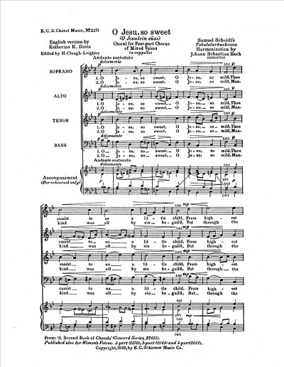 J.S. Bach: O Jesu, So Sweet, BWV 493, Gch;Klav (Chpa)