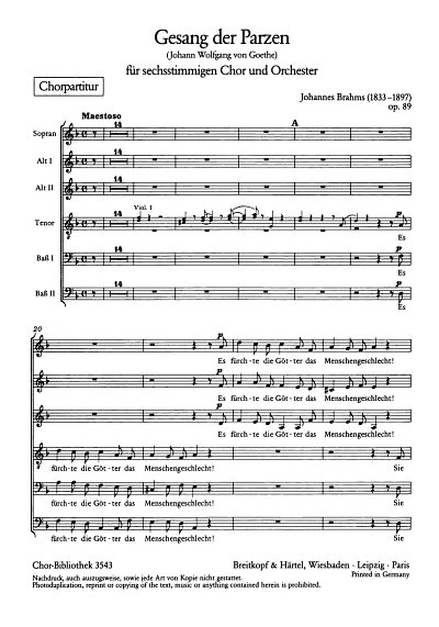 J. Brahms: Gesang Der Parzen Op 89 Gch (6) + Orch