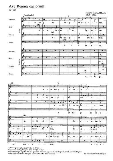 M. Haydn: Ave Regina in C MH 118 / Partitur