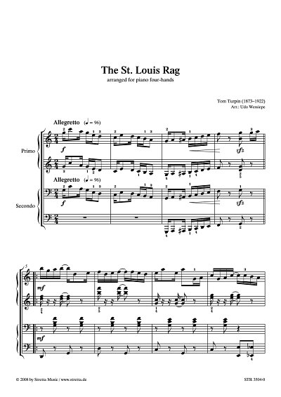 DL: T. Turpin: The St. Louis Rag arranged for piano four-han