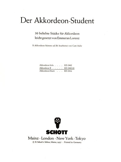 Lorenz E. + Mahr C.: Der Akkordeon Student