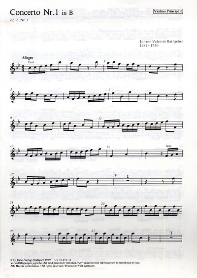 J.V. Rathgeber: Concerto B-Dur Op 6 1