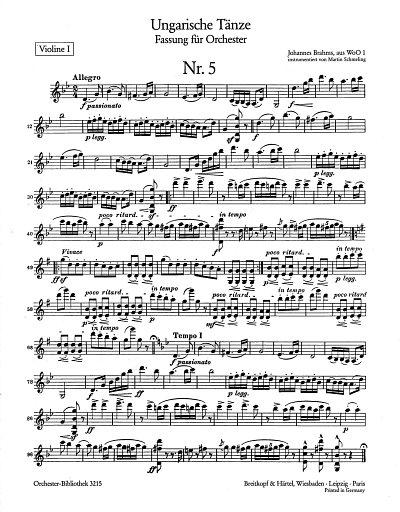 J. Brahms: Ungarische Taenze Nr. 5, 6, 7, Sinfo (Vl1)