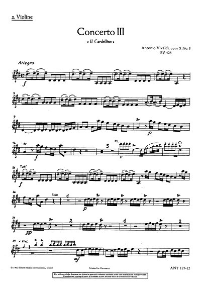A. Vivaldi: Concerto Nr. 3  D-Dur op. 10/3 RV, FlStrBc (Vl2)