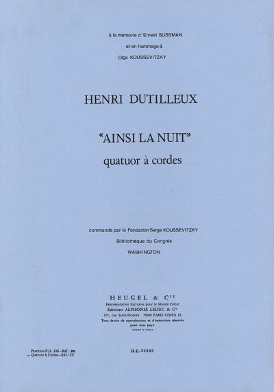 H. Dutilleux: Ainsi La Nuit -Quatuor Strin, 2VlVaVc (Stsatz)