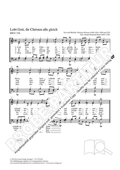 DL: J.S. Bach: Lobt Gott, ihr Christen alle gleich, GCh4 (Pa