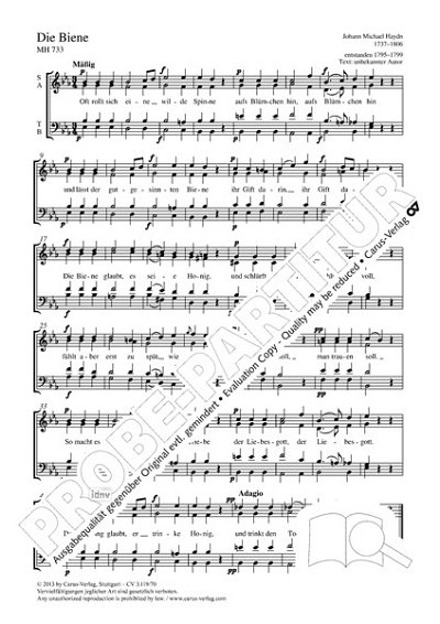 DL: M. Haydn: Die Biene Es-Dur MH 733, GCh4 (Part.)