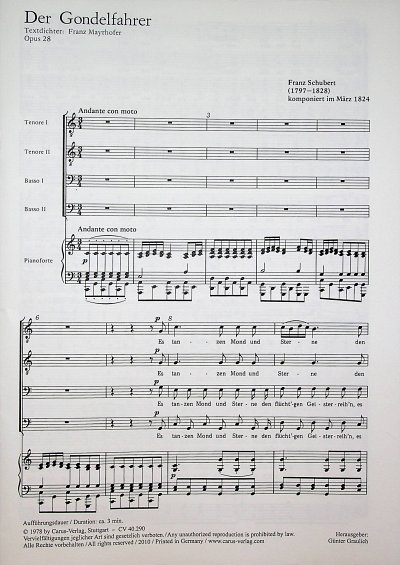 F. Schubert: Der Gondelfahrer D 809 / Partitur