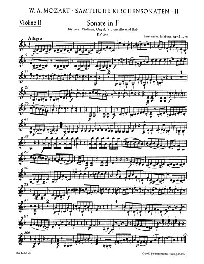W.A. Mozart: Sämtliche Kirchensonaten 2, StroOrg (Vl2)