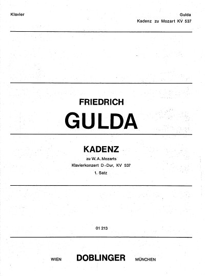 F. Gulda: Kadenz Zum 1 Satz Von Mozarts Klavierkonzert D-Dur