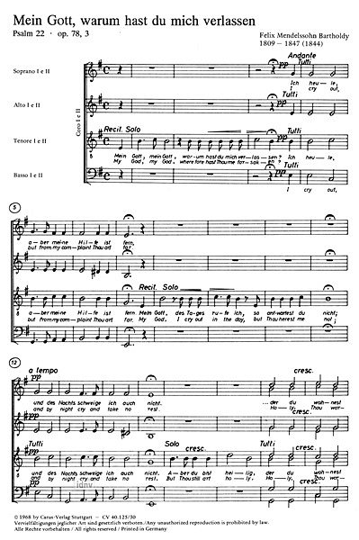 F. Mendelssohn Bartholdy: Mein Gott, warum hast du mich verlassen (Psalm 22) B 51 (1843/44)