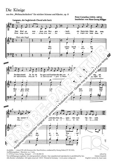 P. Cornelius y otros.: Drei Könige wandern G-Dur op. 8,1 (1856)