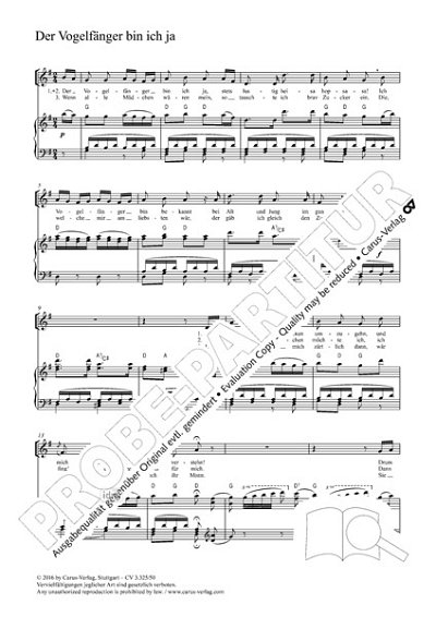 DL: W.A. Mozart: Der Vogelfänger bin ich ja G-Dur (Part.)