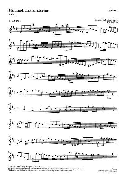 J.S. Bach: Himmelfahrtsoratorium BWV 11, 4GesGchOrch (Vl1)