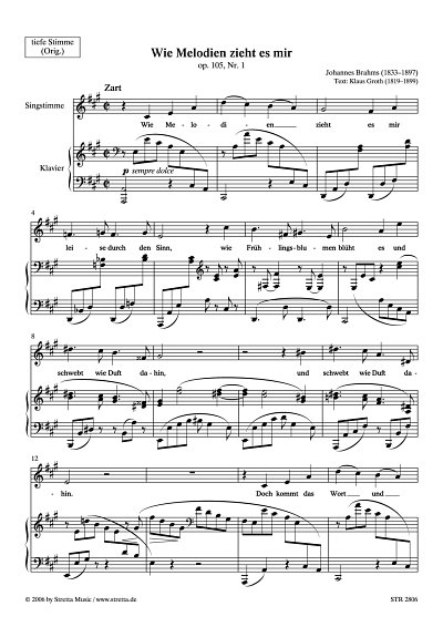 DL: J. Brahms: Wie Melodien zieht es mir Lied, op. 105, Nr. 