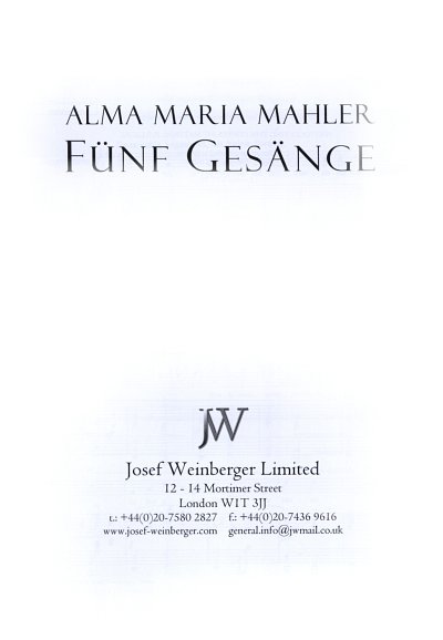 Mahler Werfel Alma Maria: 5 Gesaenge