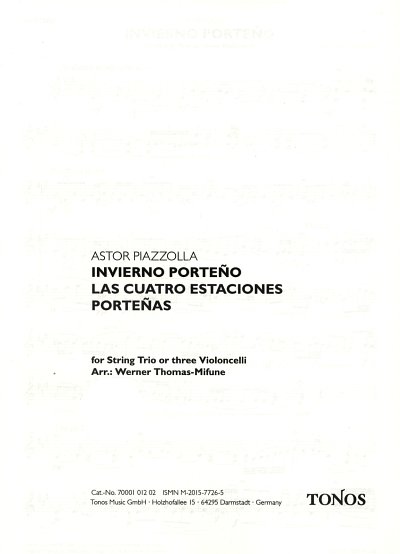 A. Piazzolla: Invierno Porteno, VlVaVc/3Vc (Stsatz)
