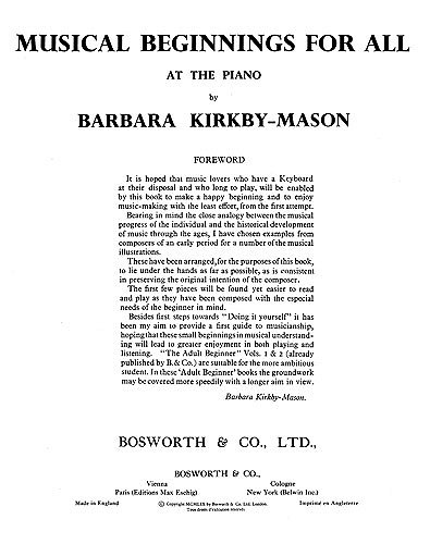B. Kirkby-Mason: Musical Beginnings For All, Klav